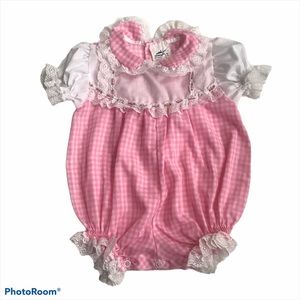 Vintage Pink Gingham One Piece Short Romper